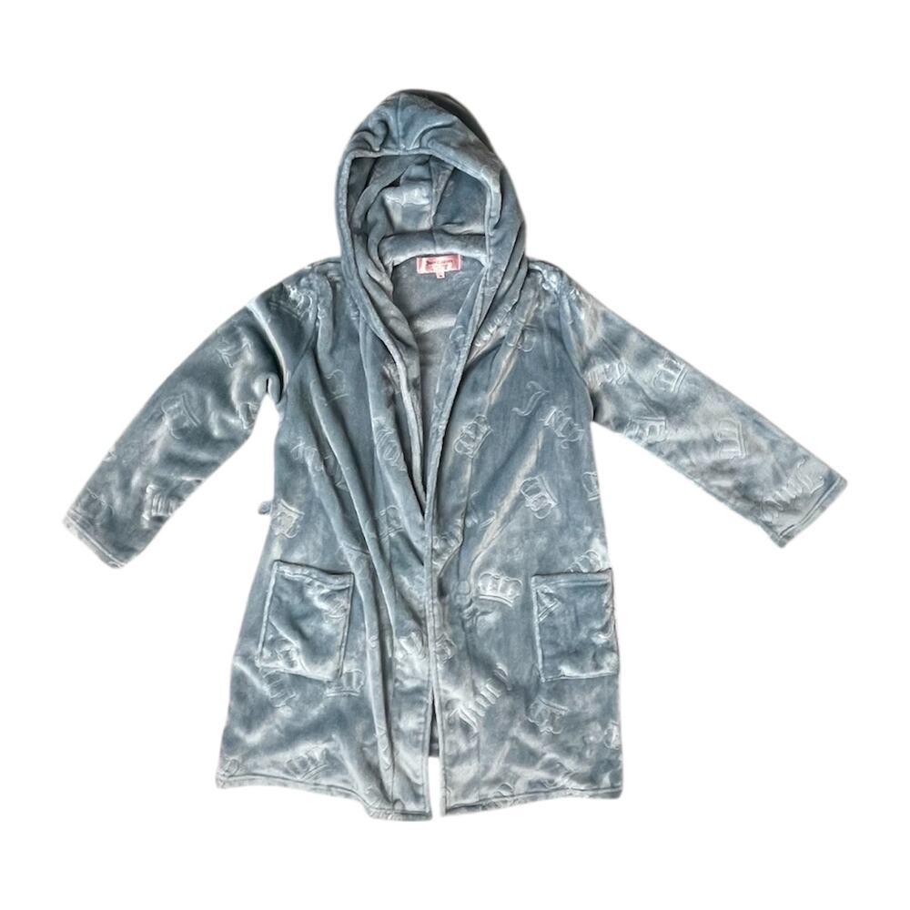 Juicy Couture Blue Velour Hooded Robe Jacket (No Belt) L/XL
